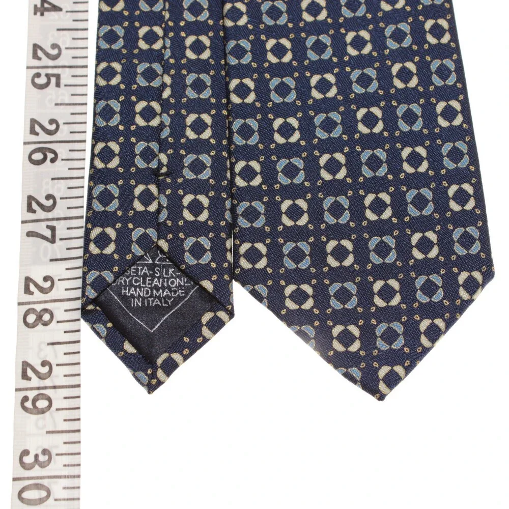 Brioni NWOT Neck Tie in Blue & Yellow Geometric Print 100% Silk Made in Italy